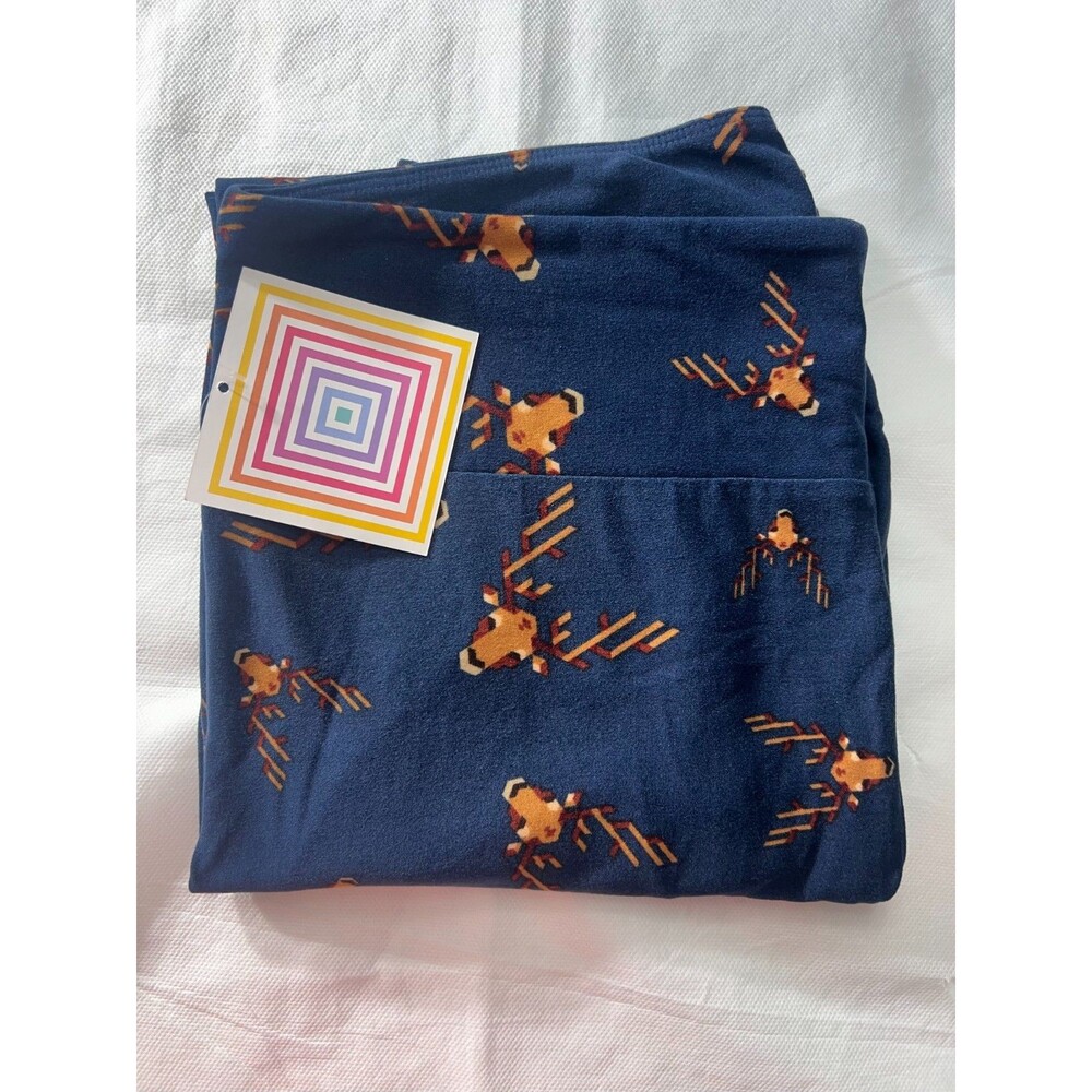 LuLaRoe Leggings TC Blue Reindeer Print Holiday Winter Soft Stretch Women's NWT